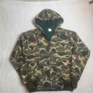 80s thermal lined men's duck camo full zip hoodie vintage hunting USA‎ made L